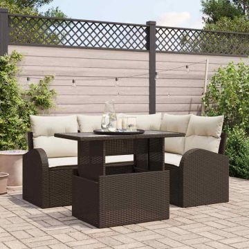 vidaXL Sodo Sofų Rinkinys su pagalve 5 pcs Ruda Poli ratanas
