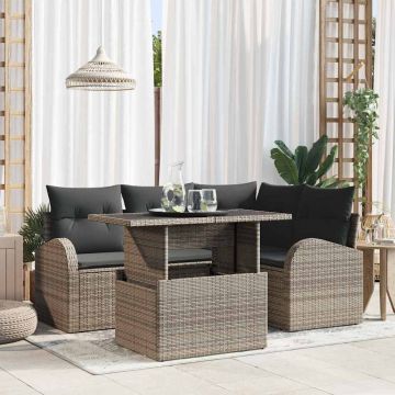 vidaXL Sodo Sofų Rinkinys su pagalve 5 pcs Pilka Poli ratanas