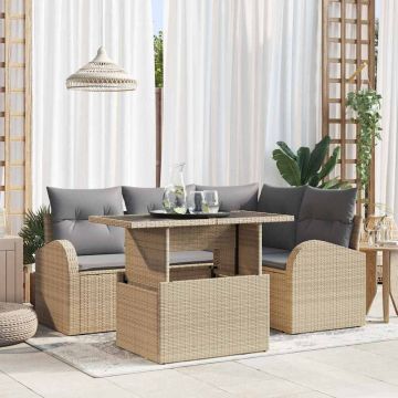 vidaXL Sodo Sofų Rinkinys su pagalve 5 pcs Smėlio Poli ratanas