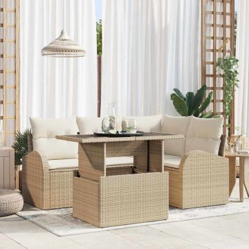vidaXL Sodo Sofų Rinkinys su pagalve 5 pcs Smėlio Poli ratanas