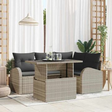 vidaXL Sodo Sofų Rinkinys su pagalve 5 pcs Šviesiai pilka Poli ratanas