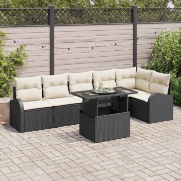 vidaXL Sodo Sofų Rinkinys su pagalve 7 pcs Juoda Poli ratanas