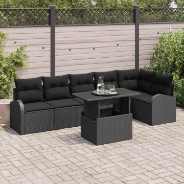 vidaXL Sodo Sofų Rinkinys su pagalve 7 pcs Juoda Poli ratanas