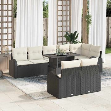 vidaXL Sodo Sofų Rinkinys su saugykla 9 pcs Juoda Poli ratanas
