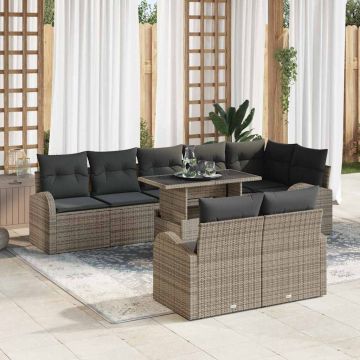 vidaXL Sodo Sofų Rinkinys su saugykla 9 pcs Pilka Poli ratanas