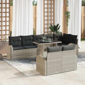 vidaXL Sodo Sofų Rinkinys 9 pcs Šviesiai pilka Poli ratanas
