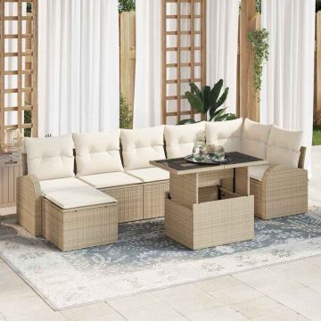 vidaXL Sodo Sofų Rinkinys su pagalve 8 pcs Smėlio Poli ratanas