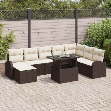 vidaXL Sodo Sofų Rinkinys su saugykla 9 pcs Ruda Poli ratanas