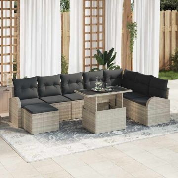 vidaXL Sodo Sofų Rinkinys 9 pcs Šviesiai pilka Poli ratanas