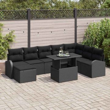 vidaXL Sodo Sofų Rinkinys su saugykla 9 pcs Juoda Poli ratanas