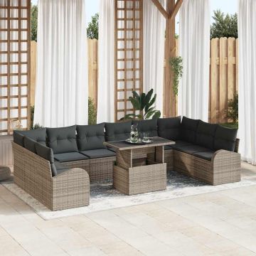 vidaXL Sodo Sofų Rinkinys su pagalve 11 pcs Pilka Poli ratanas