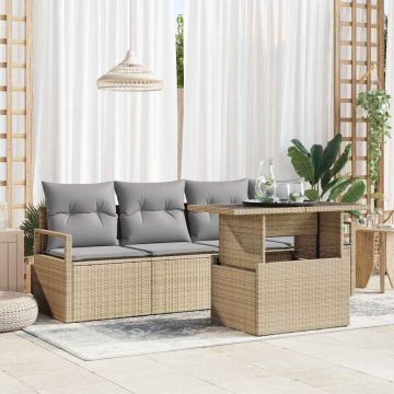 vidaXL Sodo Sofų Rinkinys su saugykla 5 pcs Smėlio Poli ratanas
