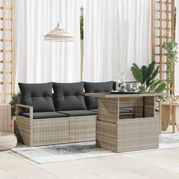 vidaXL Sodo Sofų Rinkinys 5 pcs Šviesiai pilka Poli ratanas