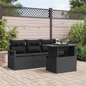 vidaXL Sodo Sofų Rinkinys su pagalve 5 pcs Juoda Poli ratanas