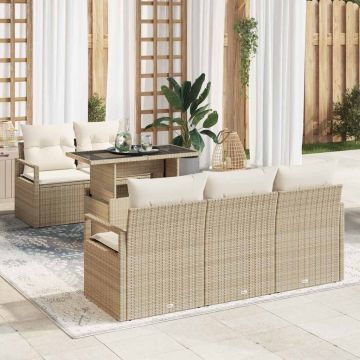 vidaXL Sodo Sofų Rinkinys su pagalve 6 pcs Smėlio Poli ratanas