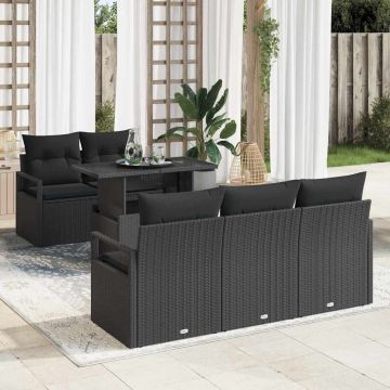 vidaXL Sodo Sofų Rinkinys su pagalve 6 pcs Juoda Poli ratanas