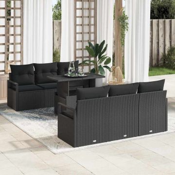 vidaXL Sodo Sofų Rinkinys su pagalve 7 pcs Juoda Poli ratanas