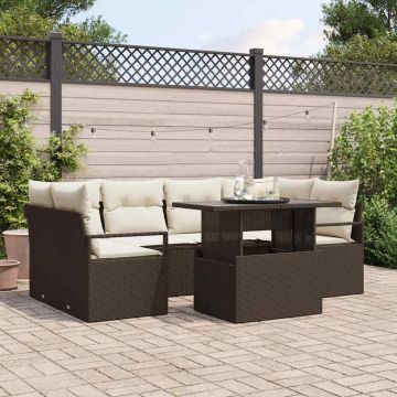 vidaXL Sodo Sofų Rinkinys su saugykla 7 pcs Ruda Poli ratanas