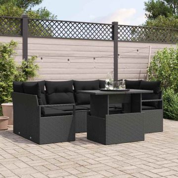 vidaXL Sodo Sofų Rinkinys su saugykla 7 pcs Juoda Poli ratanas