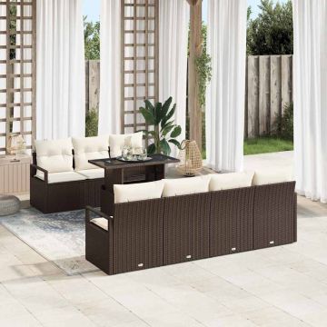 vidaXL Sodo Sofų Rinkinys su pagalve 8 pcs Ruda Poli ratanas