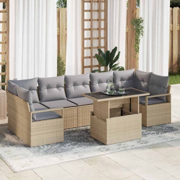 vidaXL Sodo Sofų Rinkinys su saugykla 8 pcs Smėlio Poli ratanas