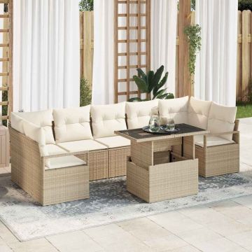 vidaXL Sodo Sofų Rinkinys su saugykla 8 pcs Smėlio Poli ratanas