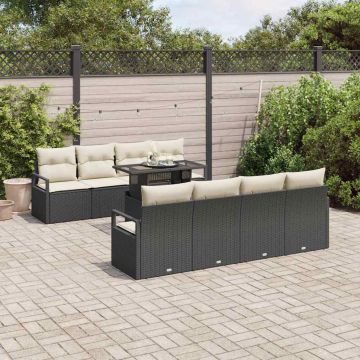 vidaXL Sodo Sofų Rinkinys su saugykla 9 pcs Juoda Poli ratanas