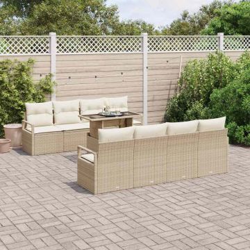 vidaXL Sodo Sofų Rinkinys su saugykla 9 pcs Smėlio Poli ratanas