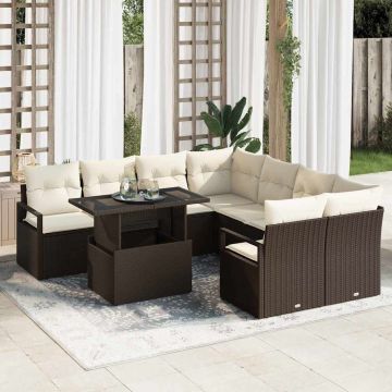 vidaXL Sodo Sofų Rinkinys su pagalve 9 pcs Ruda Poli ratanas