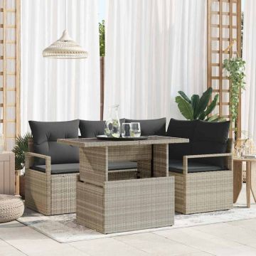 vidaXL Sodo Sofų Rinkinys su pagalve 5 pcs Šviesiai pilka Poli ratanas