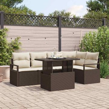 vidaXL Sodo Sofų Rinkinys su pagalve 6 pcs Ruda Poli ratanas