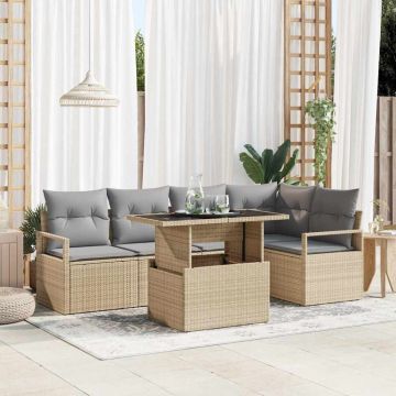 vidaXL Sodo Sofų Rinkinys su saugykla 6 pcs Smėlio Poli ratanas