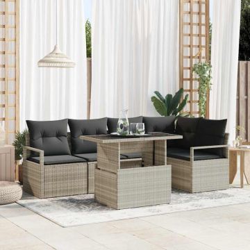 vidaXL Sodo Sofų Rinkinys 6 pcs Šviesiai pilka Poli ratanas