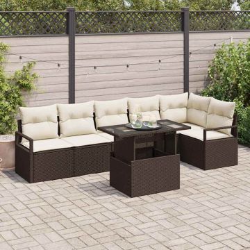 vidaXL Sodo Sofų Rinkinys su saugykla 7 pcs Ruda Poli ratanas