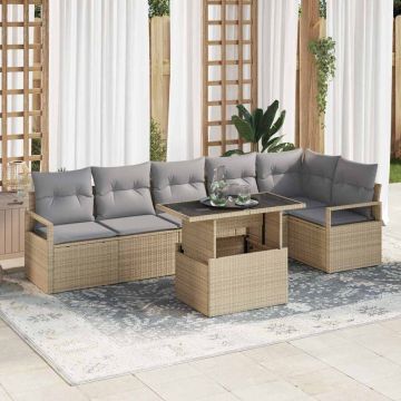 vidaXL Sodo Sofų Rinkinys su saugykla 7 pcs Smėlio Poli ratanas