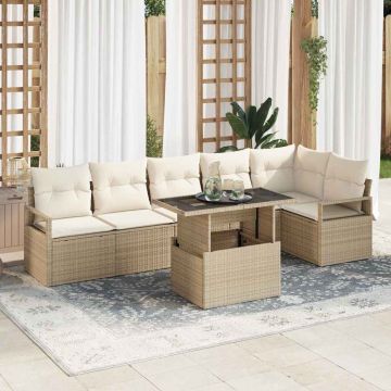 vidaXL Sodo Sofų Rinkinys su saugykla 7 pcs Smėlio Poli ratanas