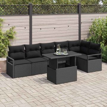 vidaXL Sodo Sofų Rinkinys su pagalve 7 pcs Juoda Poli ratanas