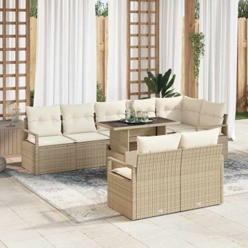 vidaXL Sodo Sofų Rinkinys su saugykla 9 pcs Smėlio Poli ratanas
