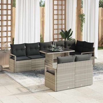 vidaXL Sodo Sofų Rinkinys 9 pcs Šviesiai pilka Poli ratanas
