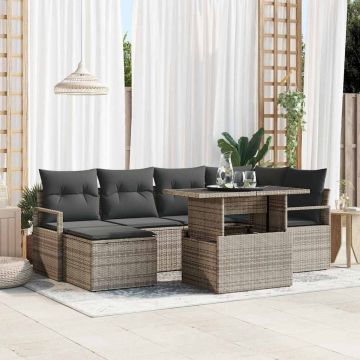 vidaXL Sodo Sofų Rinkinys su saugykla 7 pcs Pilka Poli ratanas