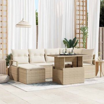 vidaXL Sodo Sofų Rinkinys su saugykla 7 pcs Smėlio Poli ratanas