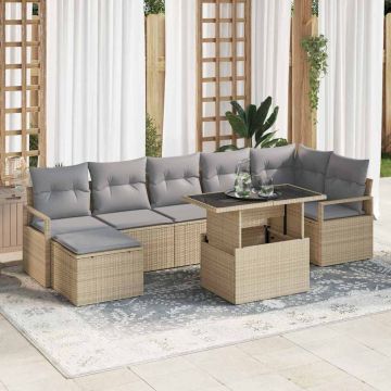vidaXL Sodo Sofų Rinkinys su saugykla 8 pcs Smėlio Poli ratanas