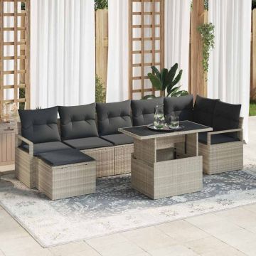 vidaXL Sodo Sofų Rinkinys 8 pcs Šviesiai pilka Poli ratanas