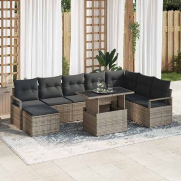 vidaXL Sodo Sofų Rinkinys su saugykla 9 pcs Pilka Poli ratanas