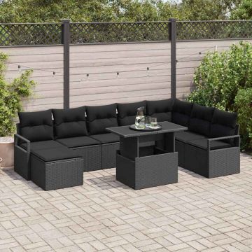 vidaXL Sodo Sofų Rinkinys su saugykla 9 pcs Juoda Poli ratanas