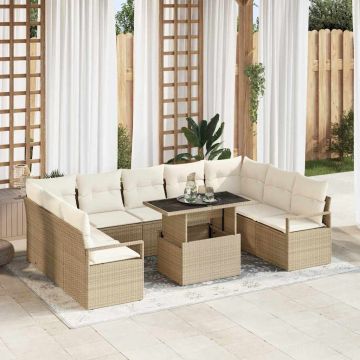 vidaXL Sodo Sofų Rinkinys su saugykla 10 pcs Smėlio Poli ratanas