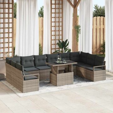 vidaXL Sodo Sofų Rinkinys su pagalve 11 pcs Pilka poliratanas