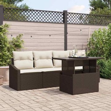 vidaXL Sodo Sofų Rinkinys su saugykla 5 pcs Ruda Poli ratanas