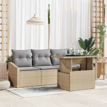 vidaXL Sodo Sofų Rinkinys su saugykla 5 pcs Smėlio Poli ratanas