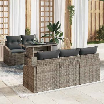 vidaXL Sodo Sofų Rinkinys su saugykla 6 pcs Pilka Poli ratanas